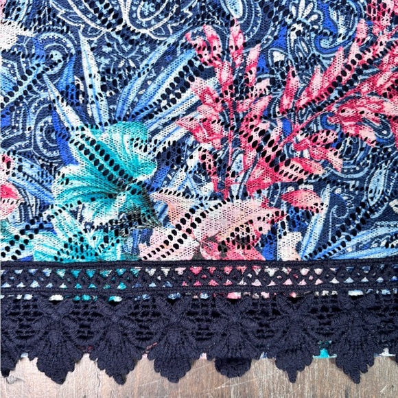 Christopher & Banks Pink and Blue Flower Boho Blouse with Mandarin Collar - Picture 2 of 15